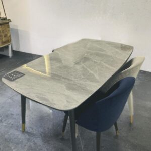 Meja Makan Minimalis Modern Marmer Abu – 4 Kursi